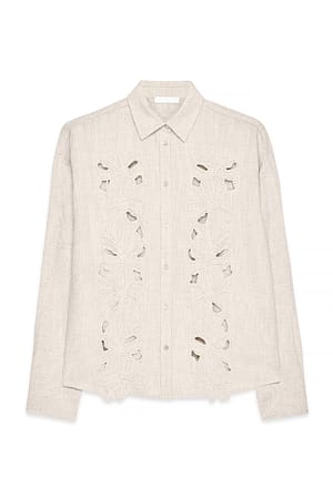 Beige Chemise en lin à broderie anglaise