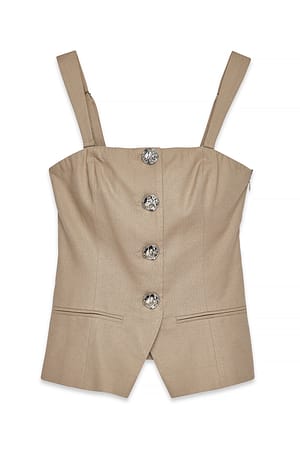 Beige Gilet van linnenmix met knoopdetail