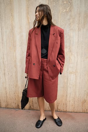 Dark Red Linen Blend Maxi Oversized Blazer