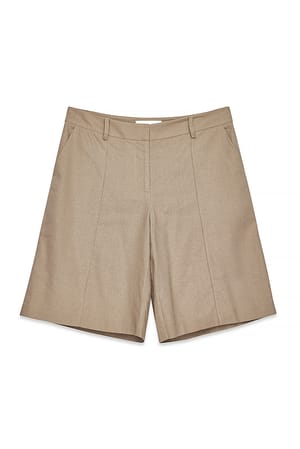 Beige Korte broek met halfhoge taille van linnenmix
