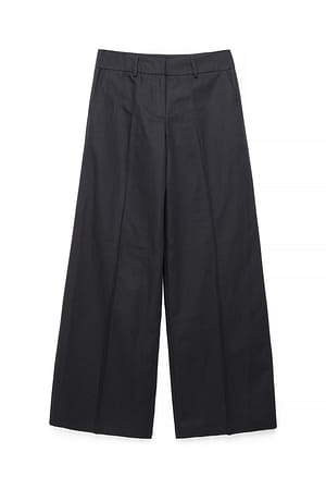 Black Linen Blend Mid Waist Slim Flare Pants