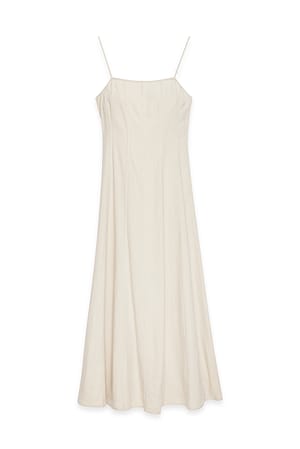 Beige Linen Blend Seam Detail Maxi Dress
