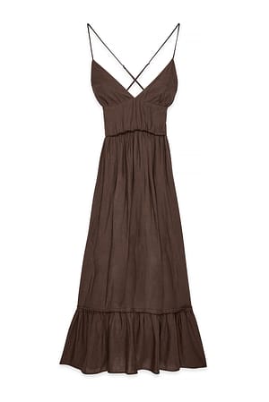 Brown Robe mi-longue en lin mélangé à bretelles