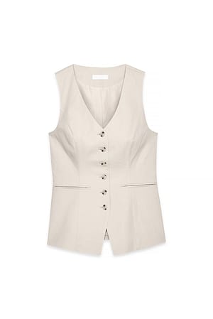 Beige Gilet van linnenmix met V-hals
