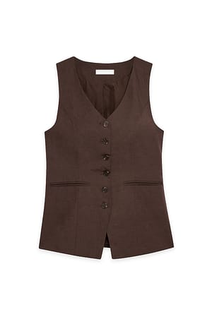 Brown Gilet van linnenmix met V-hals