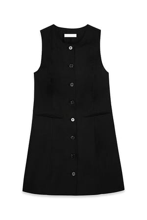 Black Linen Blend Vest Mini Dress