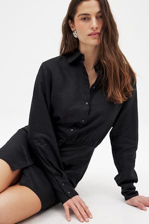 Black Hemdkleid aus Leinen