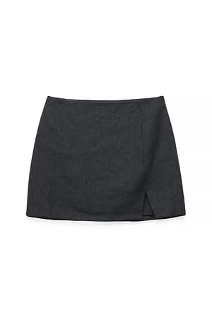 Black Linnen minirok met zijsplit