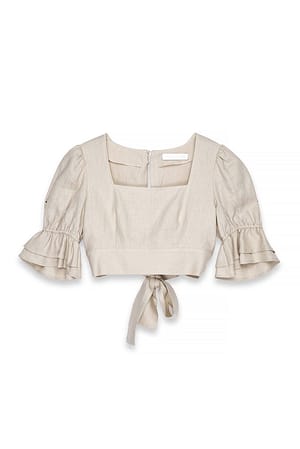 Beige Top mit Schnürung im Rücken aus Leinen
