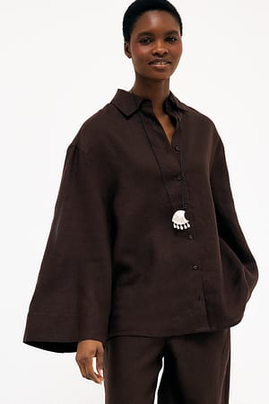 Brown Camisa de lino con mangas anchas