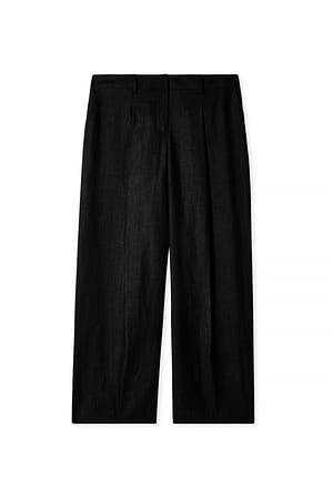 Black Pantalon fuselé en lin à taille mi-haute