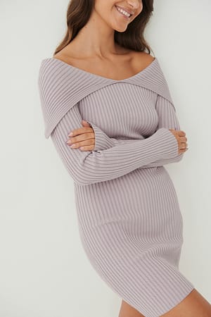 Violet Gebreide jurk met off-shoulder