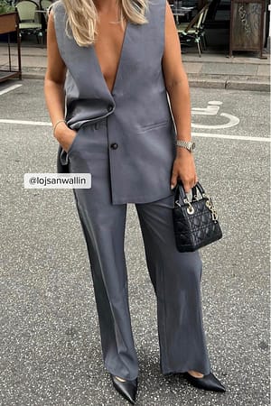 Blue Grey Long Blazer Vest