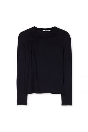 Black Long Sleeve Asymmetric Top