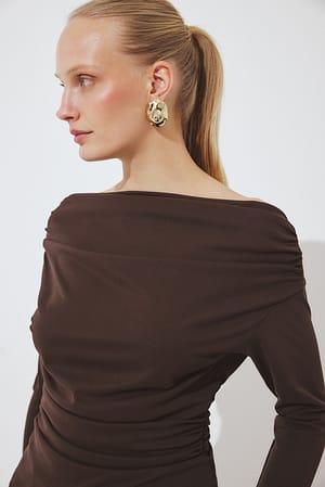 Brown Gedrapeerde jersey top met lange mouwen