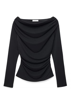 Black Langærmet top i jersey med drapering