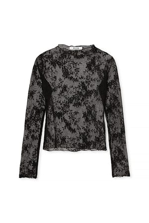 Black Kanten top met lange mouwen