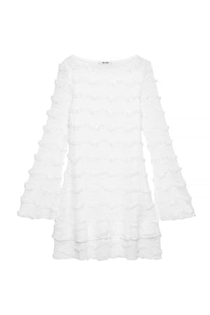 Offwhite Minikjole med lange ærmer og flæser