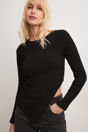 Black Långärmad strukturerad topp i jersey