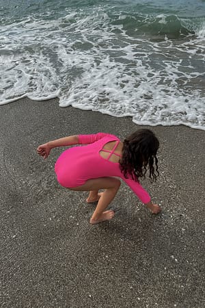 Hot Pink Badpak met lange mouwen