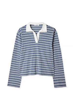 Indigo/Ecru Stripe Polo met lange mouwen