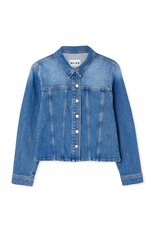 Mid Blue Langermet tettsittende denimskjorte