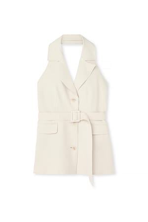 Light Beige Lange op maat gemaakte blazer met riem