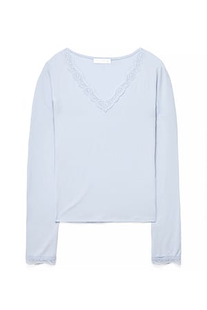 Light Blue Long Sleeve Lace Insert Jersey Top