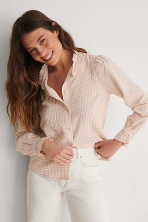 Beige Check Shirt Met Kraagdetail