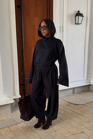 Black Funnel Neck Heavy Top