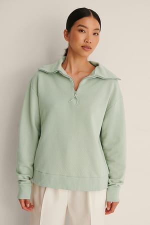 Khaki Sweatshirt Col Haut