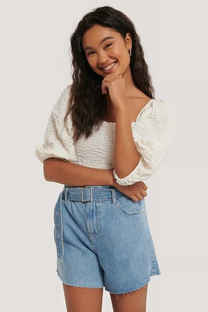 Denim Kurze Hose Mit Spitze