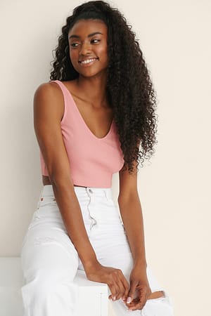 Dusty Dark Pink Organic V-Neck Rib Crop Top