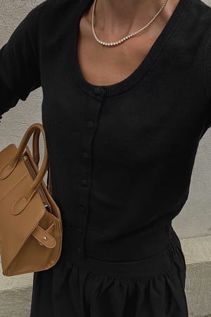 Black Strick-Cardigan mit Rundhalsausschnitt