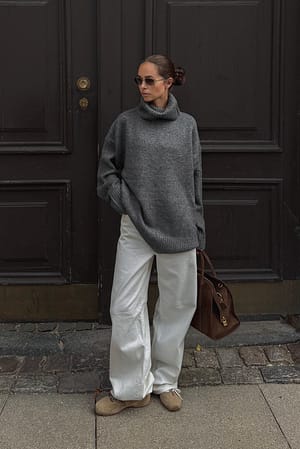 Dark Grey Jersey de cuello alto de punto oversize