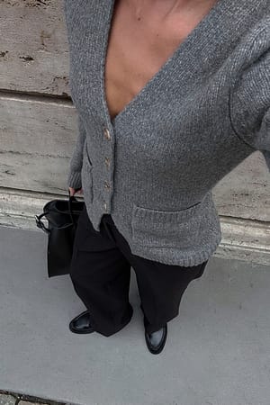 Mid Grey Mel taillierter Strick-Cardigan aus Wollmischung