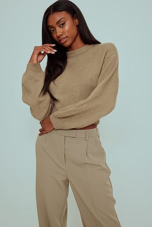 Beige Melange Knitted Sweater