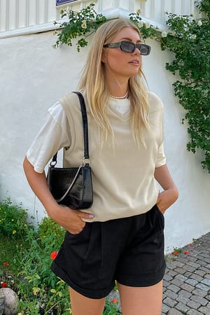 Black Pleat Detail Shorts
