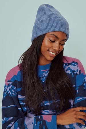 Blue Wool Blend Knitted Beanie
