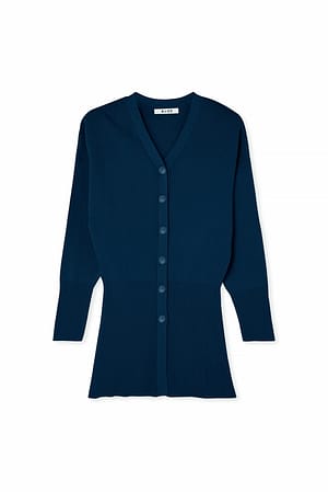 Dark Navy Marked Waist Knitted Cardigan