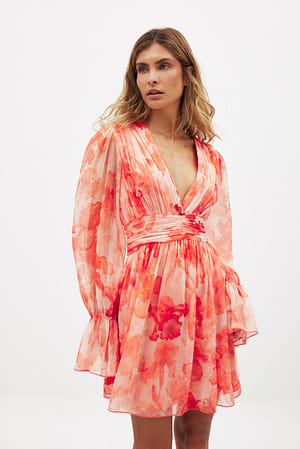 Orange Print Minikleid mit markierter Taille