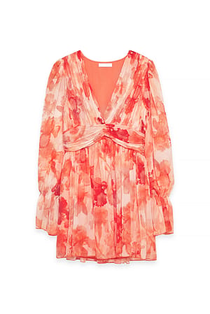 Orange Print Marked Waist Mini Dress