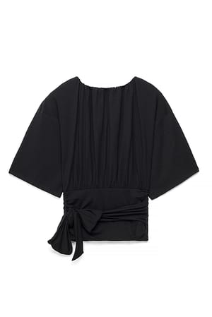 Black Marked Waist Tie Top