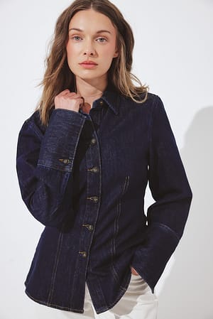 Dark Blue Camisa vaquera con cintura marcada