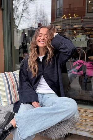 Navy Stripe Striped Oversized Shirt