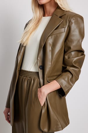 Olive Maxi Oversized PU Blazer