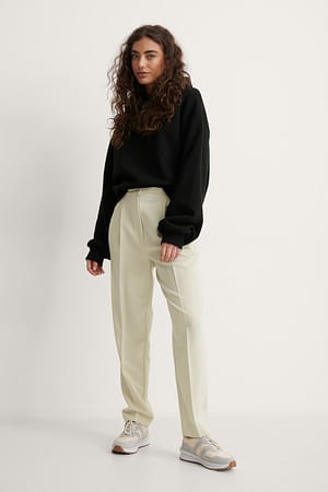 Beige Tapered Suit Pants