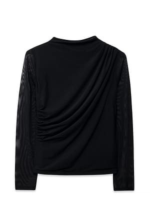 Black Draperad topp i mesh