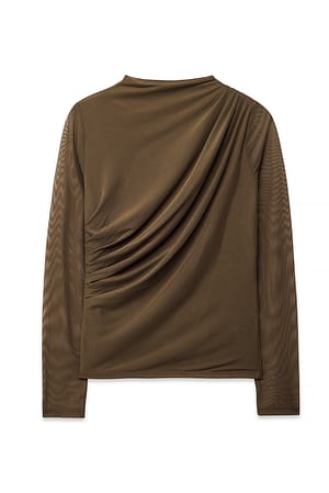 Brown Gedrapeerde mesh top
