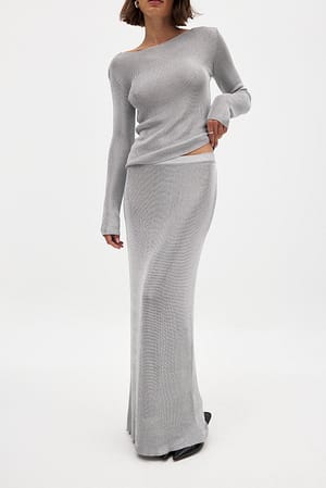 Silver Falda maxi de punto metalizada